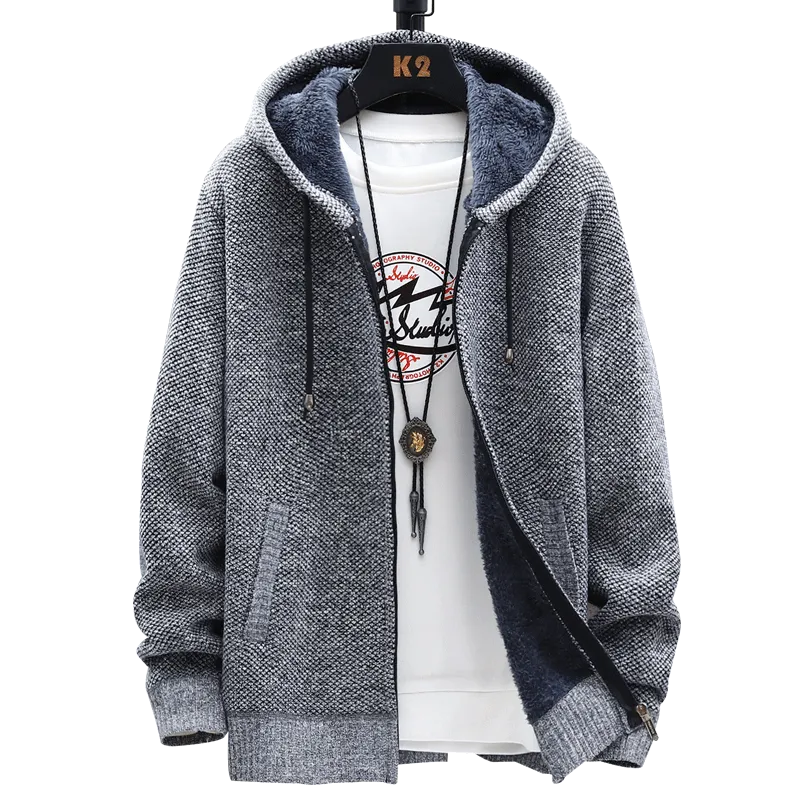 2021 Winter Sweater Coat Men Thick Warm Hooded Cardigan Jumpers Men Striped Wool Liner Zipper Fleece