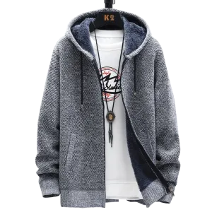 2021 Winter Sweater Coat Men Thick Warm Hooded Cardigan Jumpers Men Striped Wool Liner Zipper Fleece