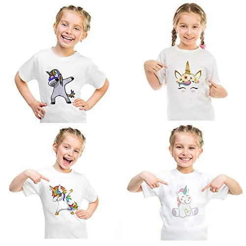 4-Pack Unicorn Graphic Girl Party Summer Clothes Girls Fitted T Shirt… (4-Pack-yh709-2, 24 Months)
