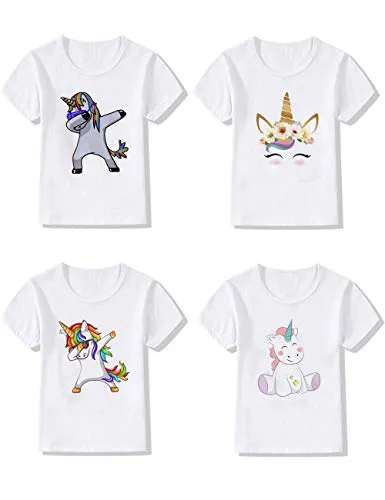 4-Pack Unicorn Graphic Girl Party Summer Clothes Girls Fitted T Shirt… (4-Pack-yh709-2, 24 Months)