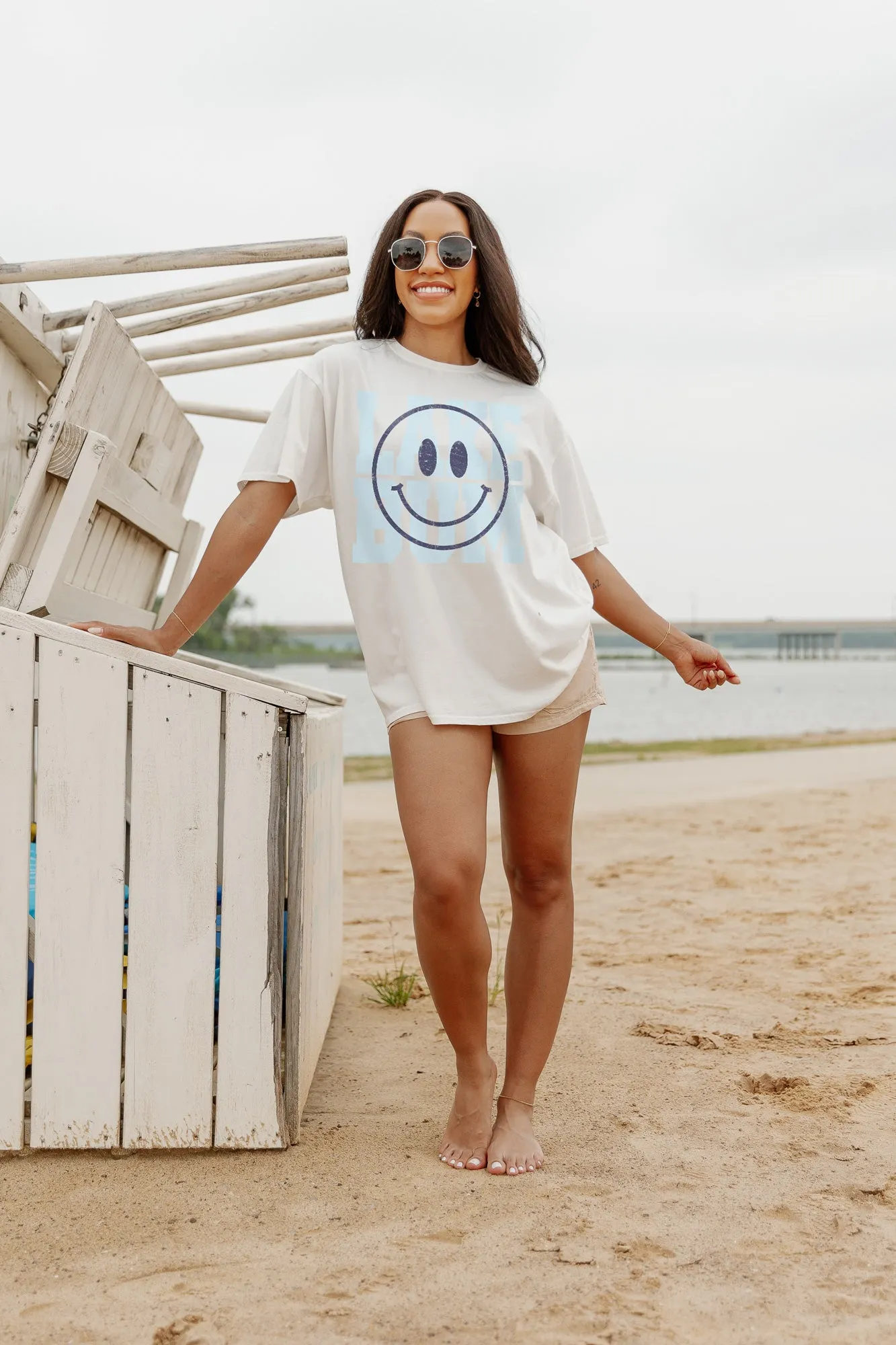 ALL SMILES AT THE LAKE OVERSIZED VINTAGE WASH TEE