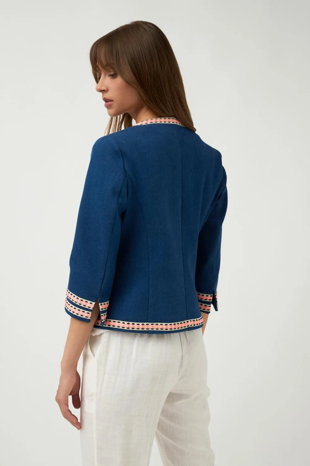 Bariloche Peru Navy Boucle Jacket With Patterned Trim