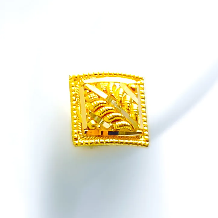Beveled Leaf Adorned 22k Gold Earrings