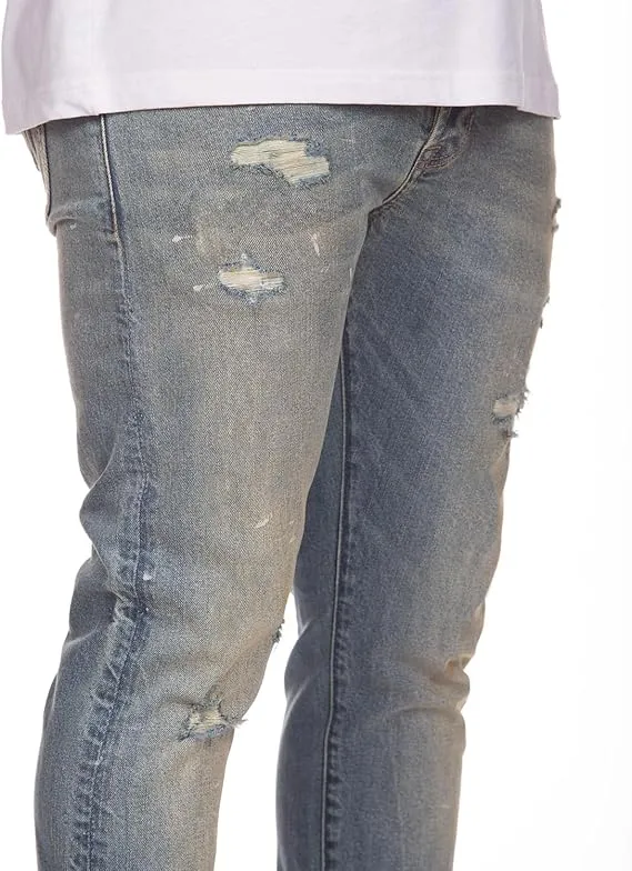 Billionaire Boys Club Clothing Men Jeans Distressed Slim Fit Jeans - Light Wash Ripped Denim with Faded Accents