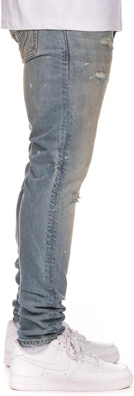 Billionaire Boys Club Clothing Men Jeans Distressed Slim Fit Jeans - Light Wash Ripped Denim with Faded Accents