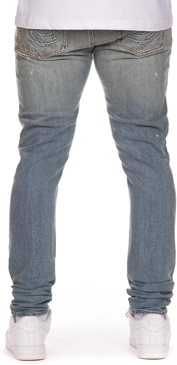 Billionaire Boys Club Clothing Men Jeans Distressed Slim Fit Jeans - Light Wash Ripped Denim with Faded Accents