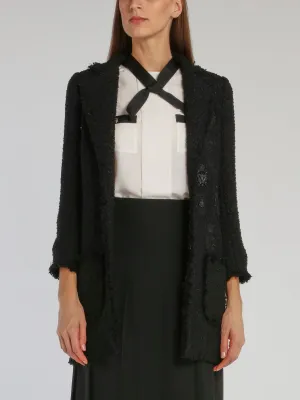 Black Appliquéd Frayed Jacket