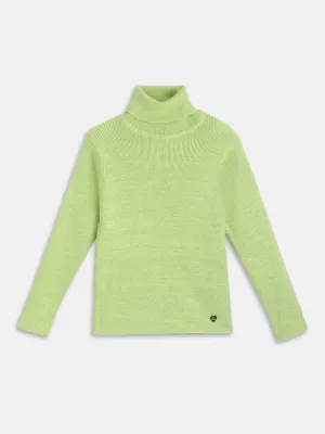 Blue Giraffe Girls Green Solid Turtle Neck Full Sleeves Pullover Style Sweater