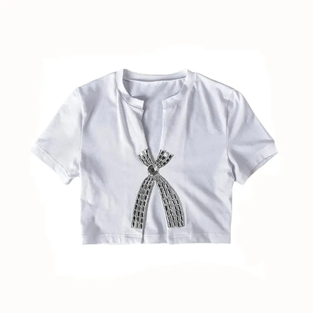 Bow Diamonds Trims Tees Crop Top