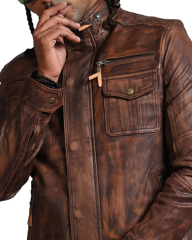 Brown Vintage Leather Motorcycle Jacket