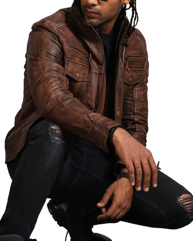 Brown Vintage Leather Motorcycle Jacket
