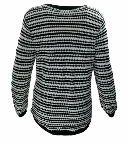 Calvin Klein Women's Long Sleeve Crew Neck Striped Sweater Black White Size XL