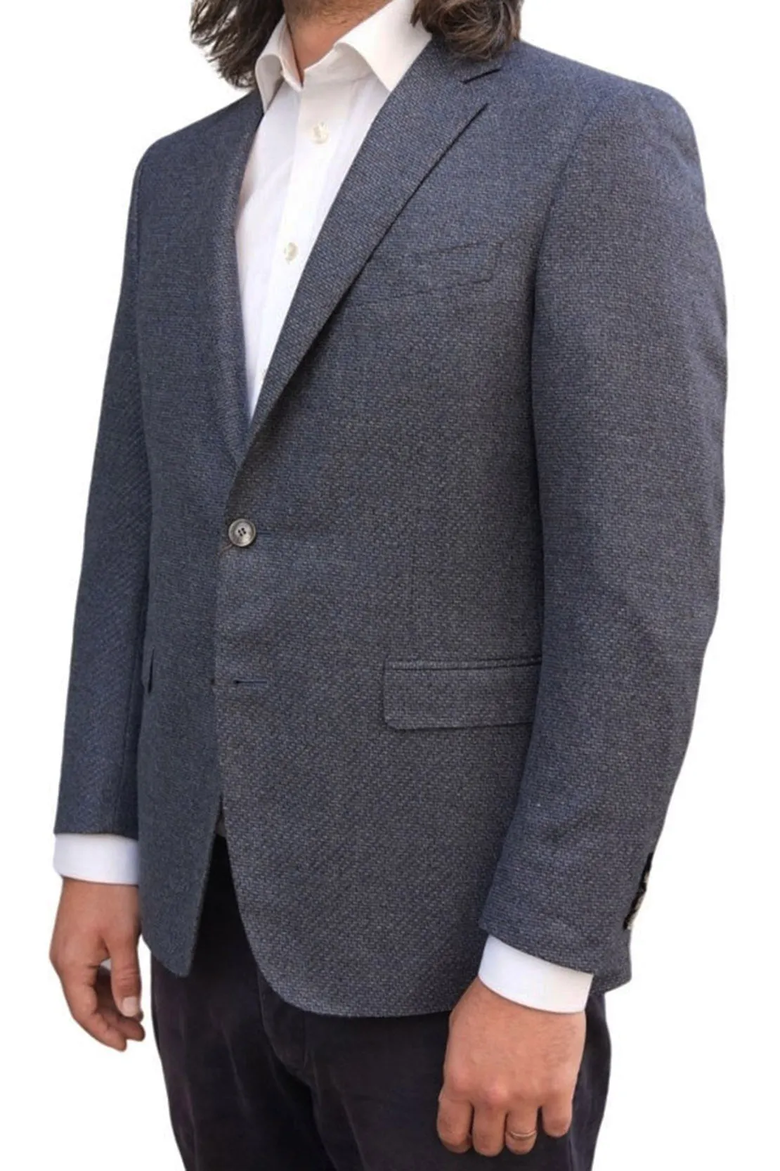 CANALI - Dark Blue 2 Button Jacket with Zig-Zag Detail Fabric 13280/7R-CU04651.301