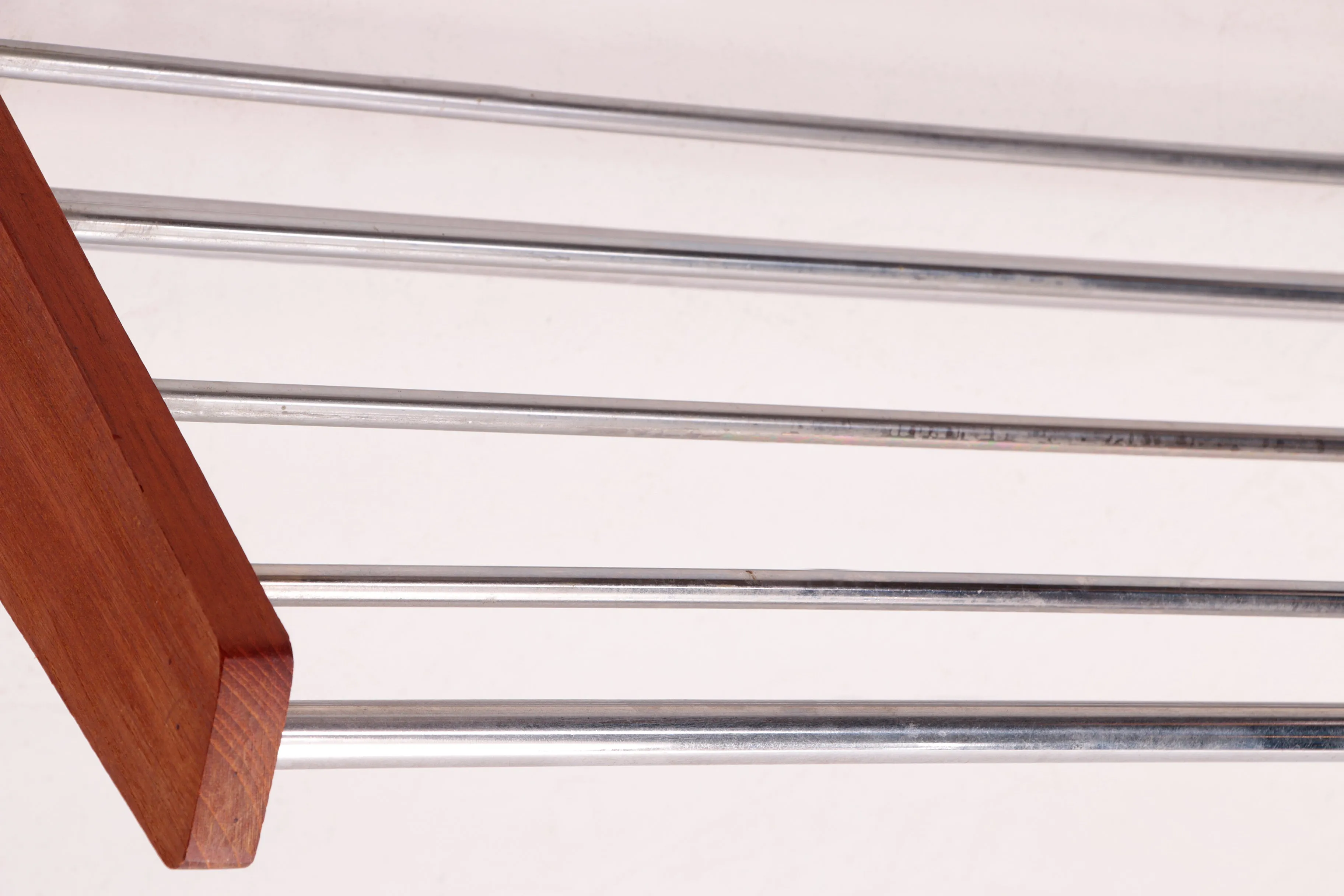Danish Design Teak Wood Wall Coat Rack with Chrome Hooks, 1960s