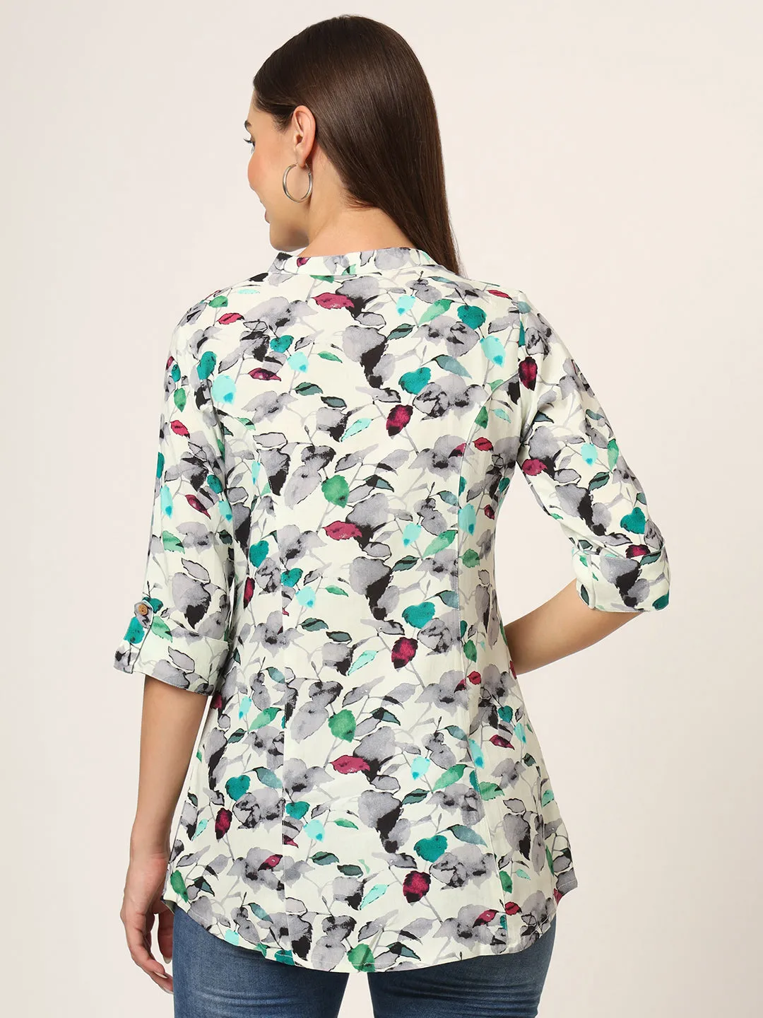 Divena Multicolor Printed Rayon Fabric Shirt Style Top