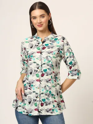 Divena Multicolor Printed Rayon Fabric Shirt Style Top