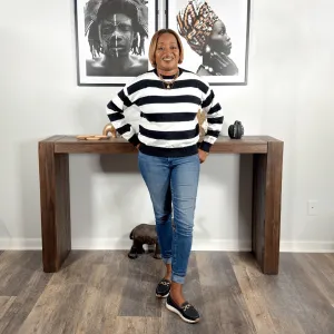 'Essie' Striped Knit Crewneck Sweater| Black