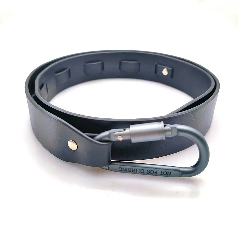Faux Leather Belt with Metal Buckle and Carabiner Loop