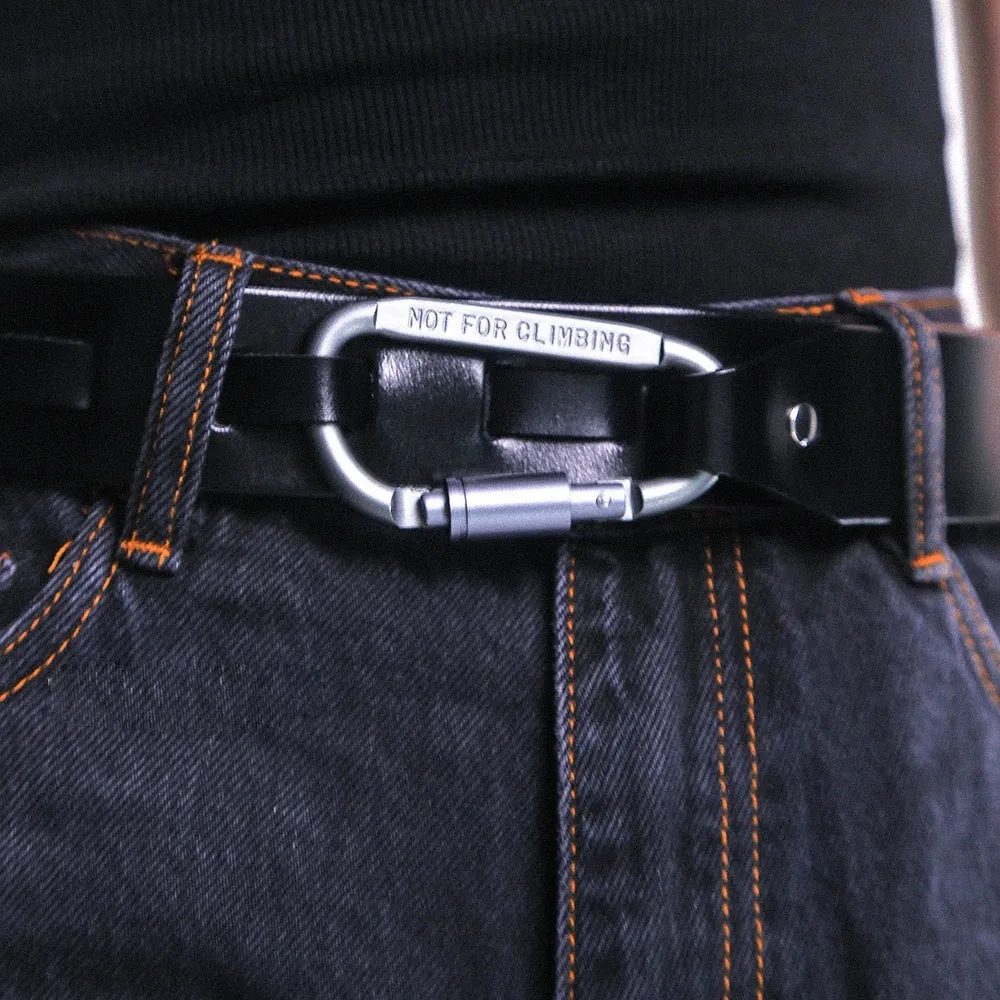 Faux Leather Belt with Metal Buckle and Carabiner Loop