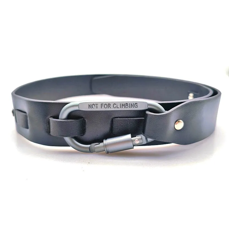 Faux Leather Belt with Metal Buckle and Carabiner Loop