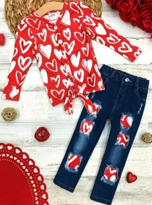 Feeling Heartsy Patched Denim Set