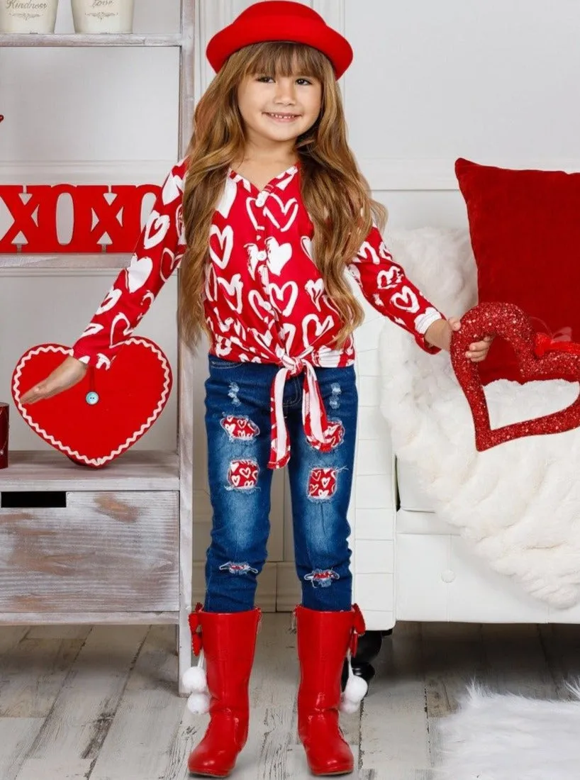 Feeling Heartsy Patched Denim Set