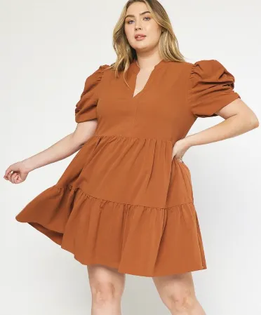 Fireside Bubble Sleeve Pocket Dress In Curvy