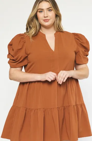 Fireside Bubble Sleeve Pocket Dress In Curvy