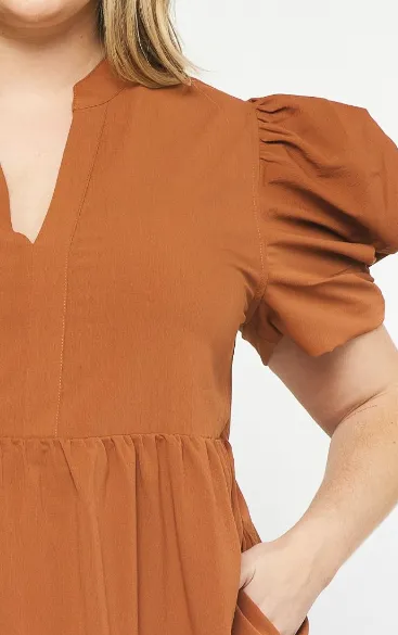 Fireside Bubble Sleeve Pocket Dress In Curvy