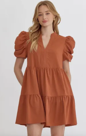 Fireside Bubble Sleeve Pocket Dress