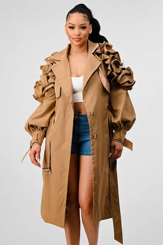 FLORAL SLEEVE TRENCH COAT (PLUS)
