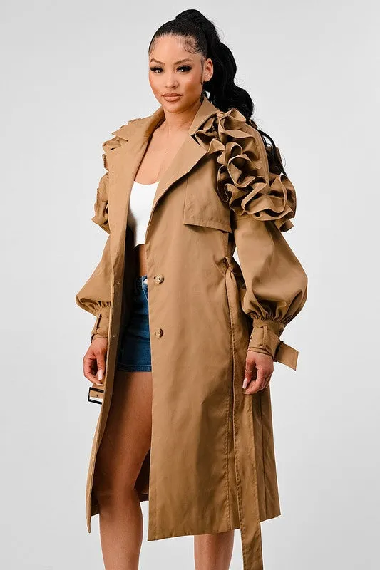 FLORAL SLEEVE TRENCH COAT (PLUS)