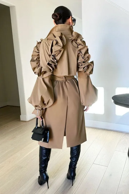 FLORAL SLEEVE TRENCH COAT (PLUS)