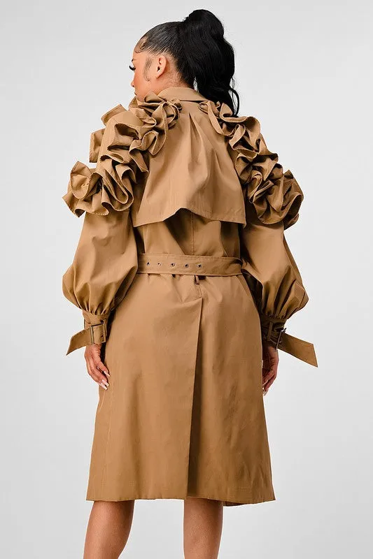 FLORAL SLEEVE TRENCH COAT (PLUS)