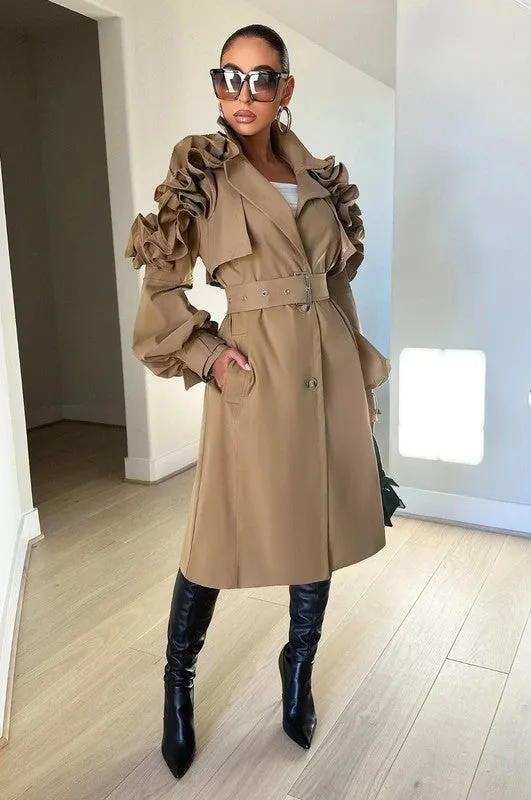 FLORAL SLEEVE TRENCH COAT (PLUS)