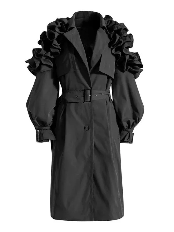 FLORAL SLEEVE TRENCH COAT (PLUS)