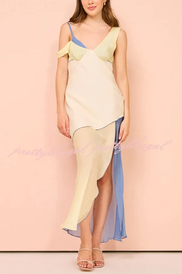 Grace and Effortless Colour Block Panels Chiffon Hem Midi Dress