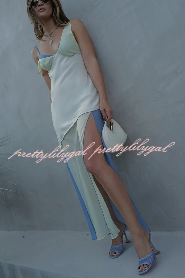 Grace and Effortless Colour Block Panels Chiffon Hem Midi Dress