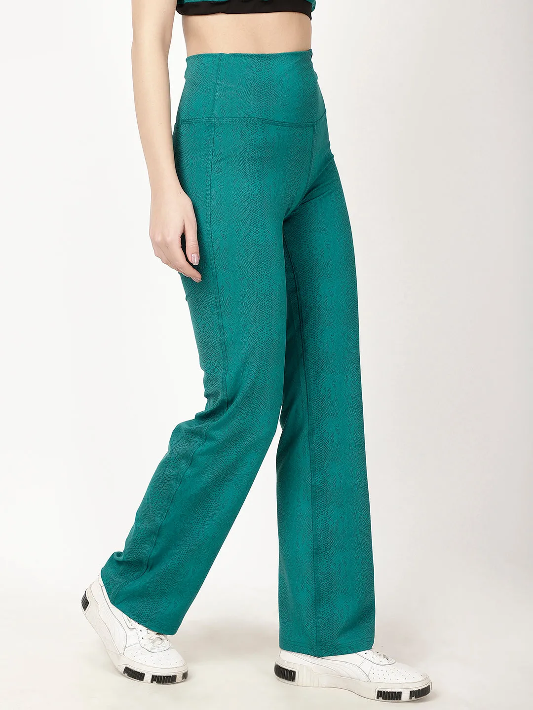 Green Print Flow Straight Pants