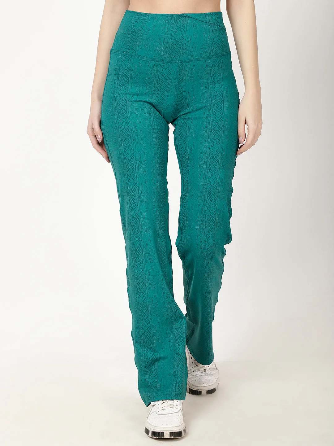 Green Print Flow Straight Pants