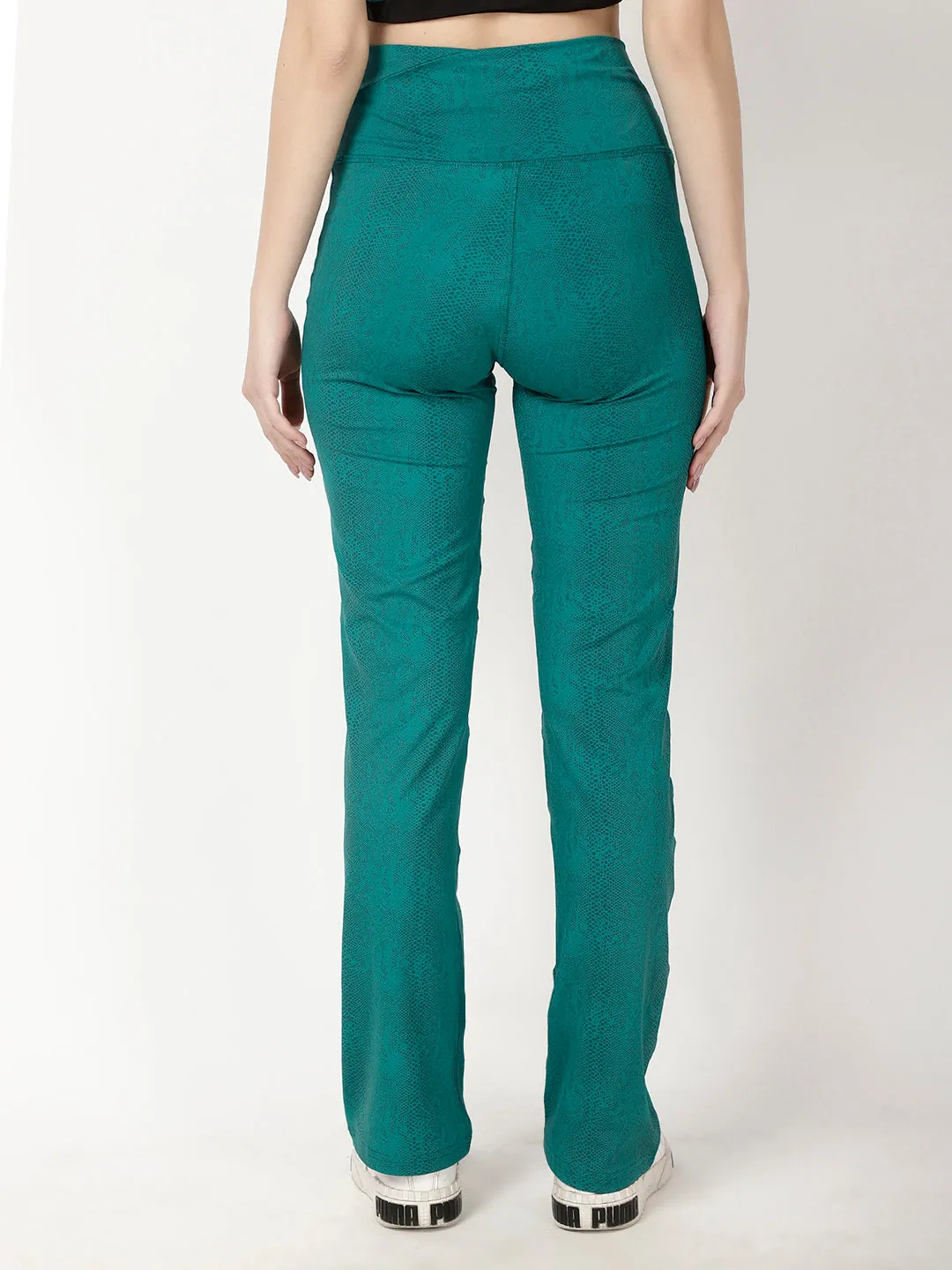 Green Print Flow Straight Pants