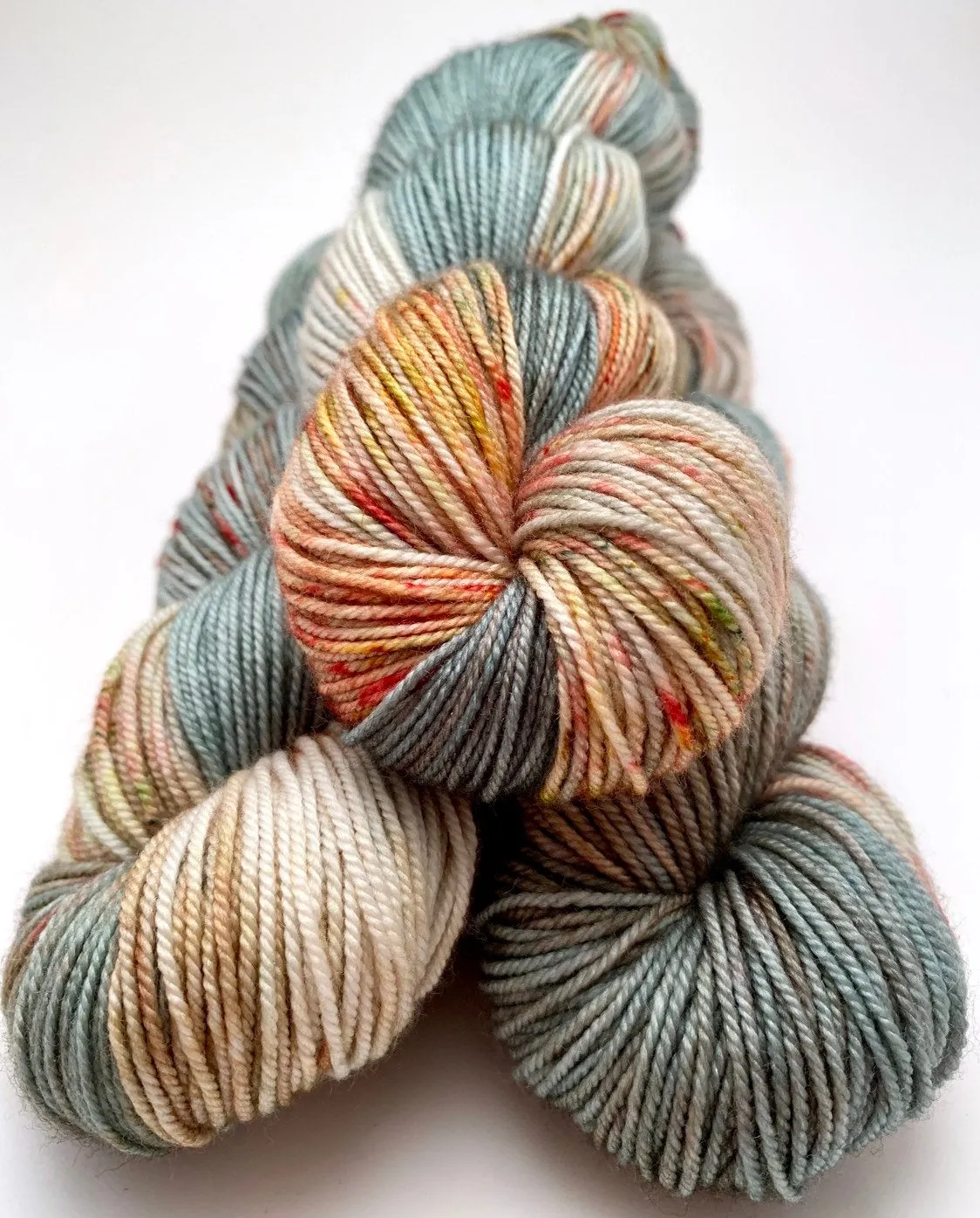 Hand Dyed Yarn "Pheasant Plucker" Green Grey Brown Gold Avocado Copper Scarlet Speckled SW Polwarth DK 246yds 100g
