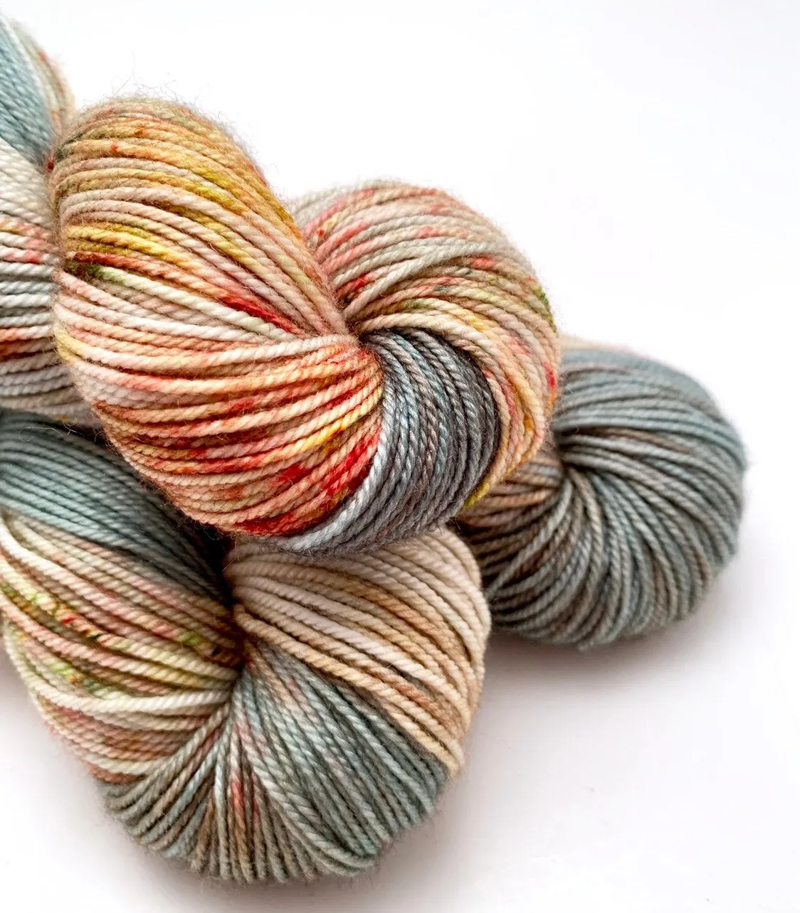 Hand Dyed Yarn "Pheasant Plucker" Green Grey Brown Gold Avocado Copper Scarlet Speckled SW Polwarth DK 246yds 100g