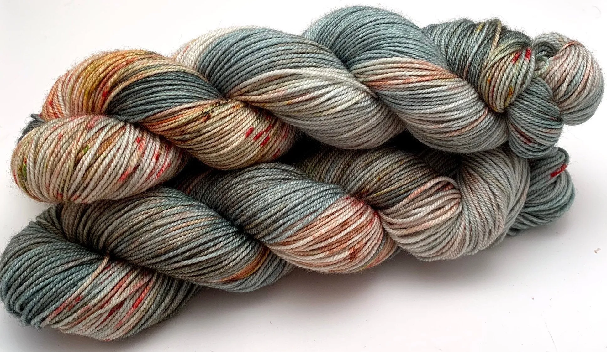 Hand Dyed Yarn "Pheasant Plucker" Green Grey Brown Gold Avocado Copper Scarlet Speckled SW Polwarth DK 246yds 100g