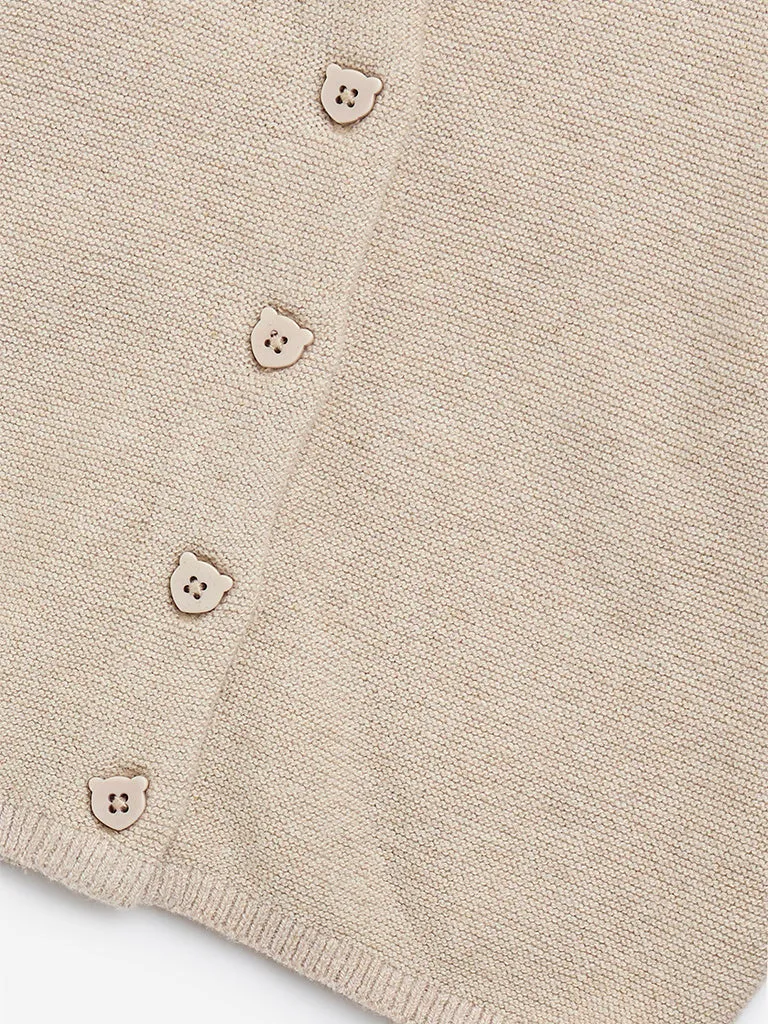 HOP Baby Beige Knit-Textured Cotton Sweater