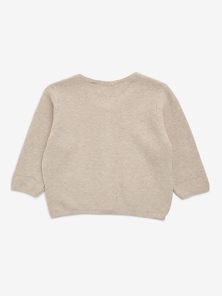 HOP Baby Beige Knit-Textured Cotton Sweater