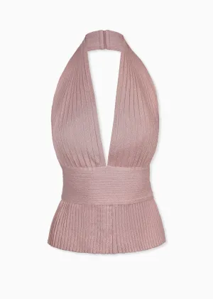 Jeanice - Pleated Plunging Halter Top