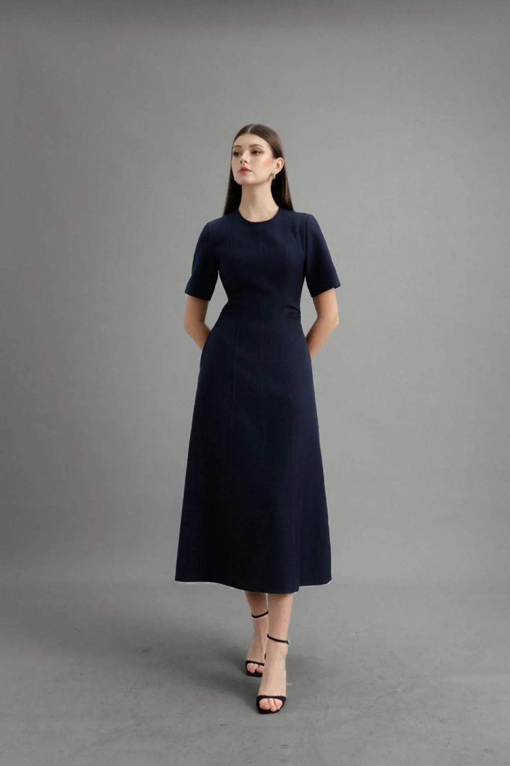 Karen A-line Round Neck Polycotton Midi Dress