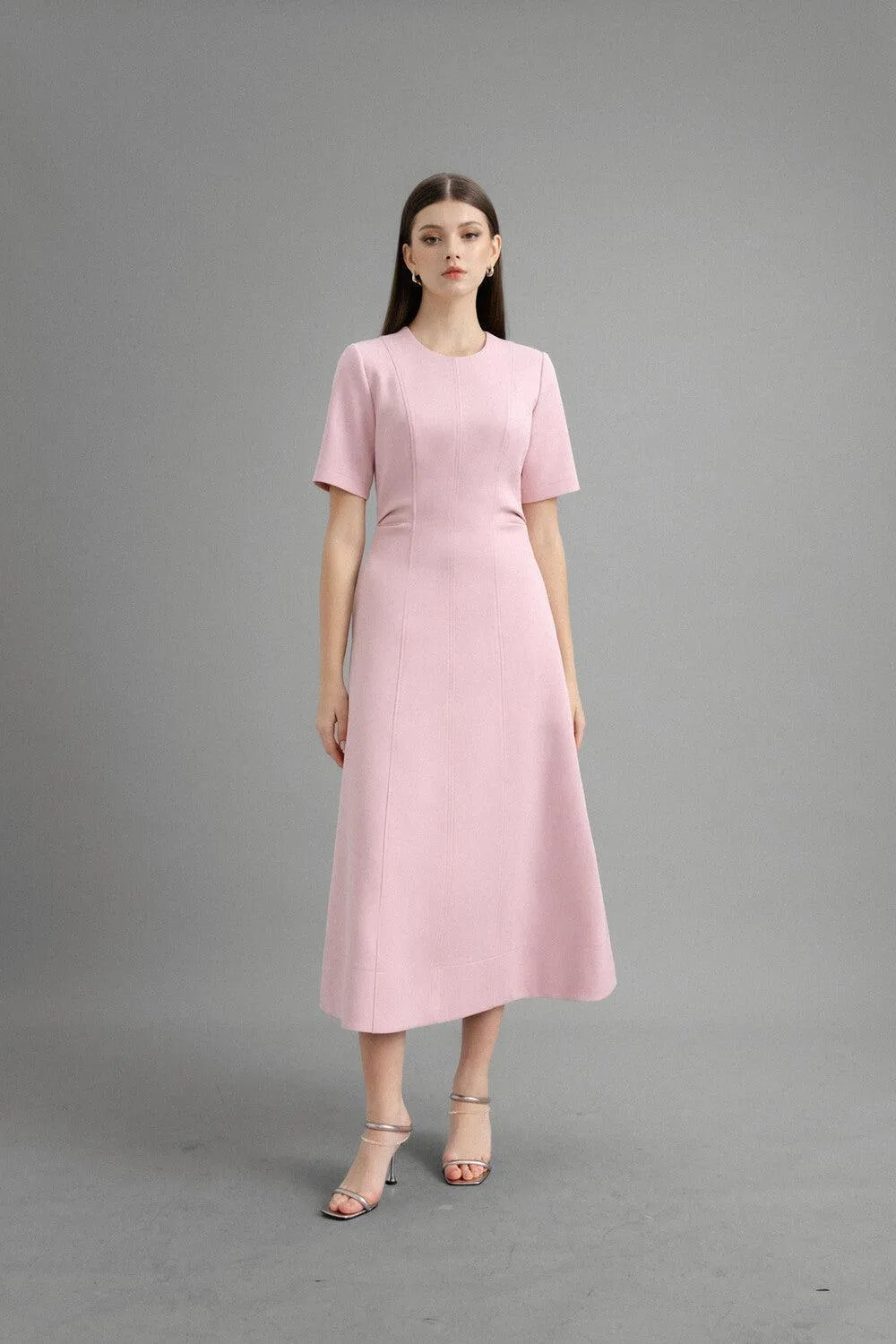 Karen A-line Round Neck Polycotton Midi Dress
