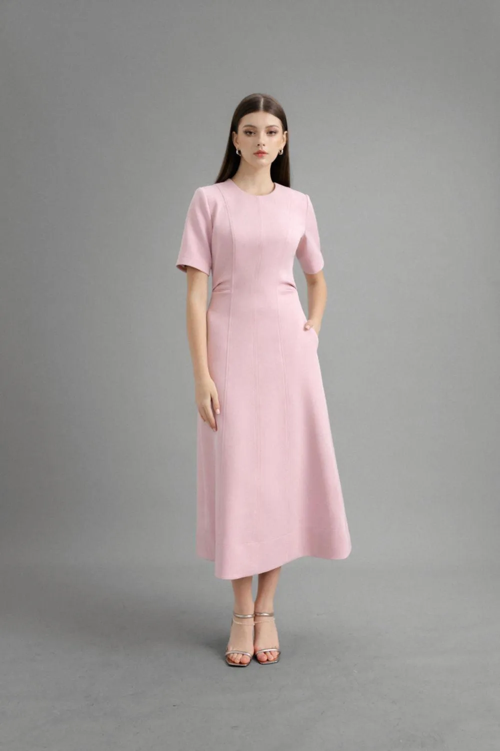 Karen A-line Round Neck Polycotton Midi Dress